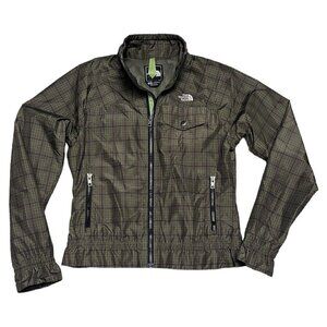 The North Face Nylon Windbreaker Jacket Check Print Zipper Green - Size Small